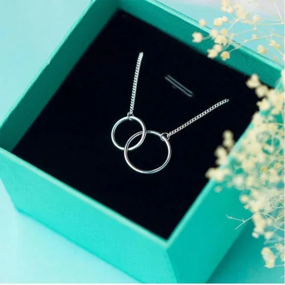 NEW 925 Sterling Silver Double Circle Necklace - Picture 6 of 8